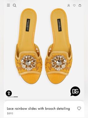 Dolce & Gabbana Gold Jeweled Lace Slide Mules